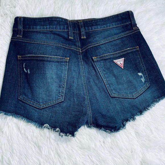 Guess Dark Blue Cutoff Distressed Jean Shorts Blue - Picture 4 of 8